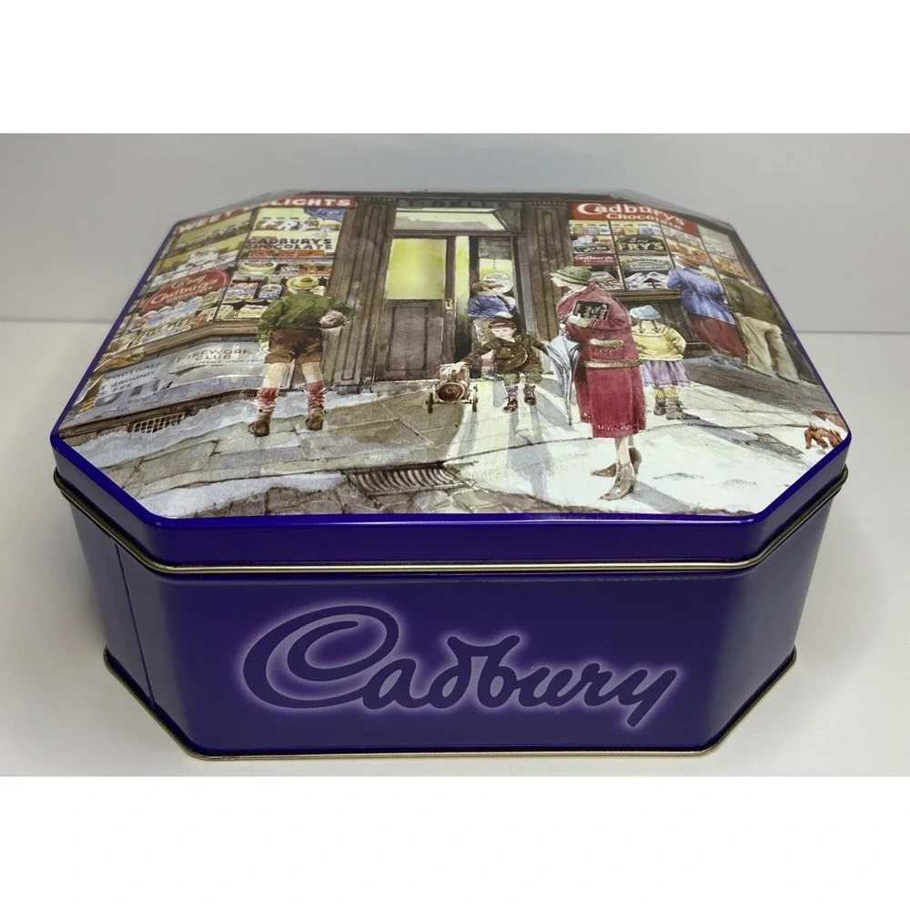 Cadbury Vintage Style Octagonal Cookie‎ Tin Sweet Shop Illustration Purple 700g